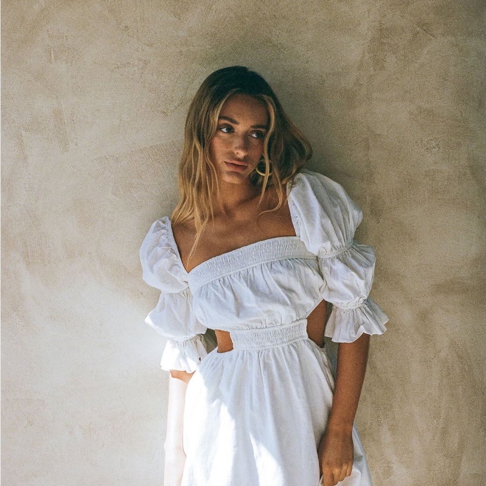 Sabo Skirt White Off-the-Shoulder Puff Sleeve Mini Dress